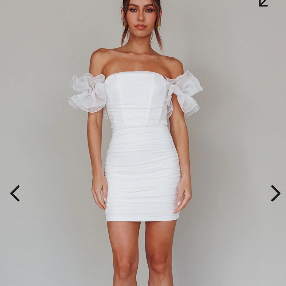 Selfie Leslie Star Dust Off-Shoulder Frill Sleeve Mini Dress White